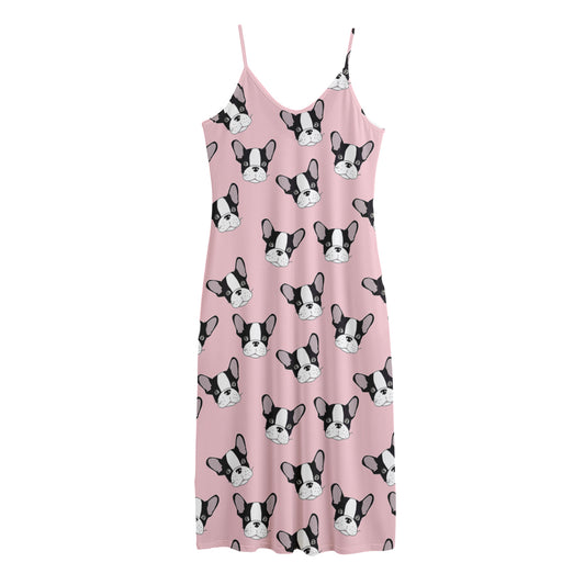 Cartoon French Bulldog Pattern Print Jersey Midi Cami Dress