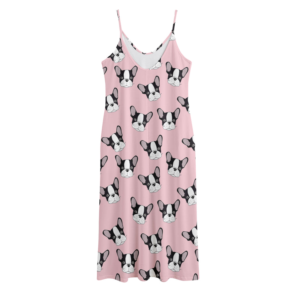 Cartoon French Bulldog Pattern Print Jersey Midi Cami Dress