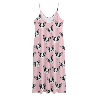 Cartoon French Bulldog Pattern Print Jersey Midi Cami Dress