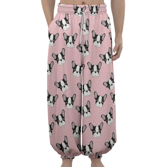 Cartoon French Bulldog Pattern Print Lantern Pants