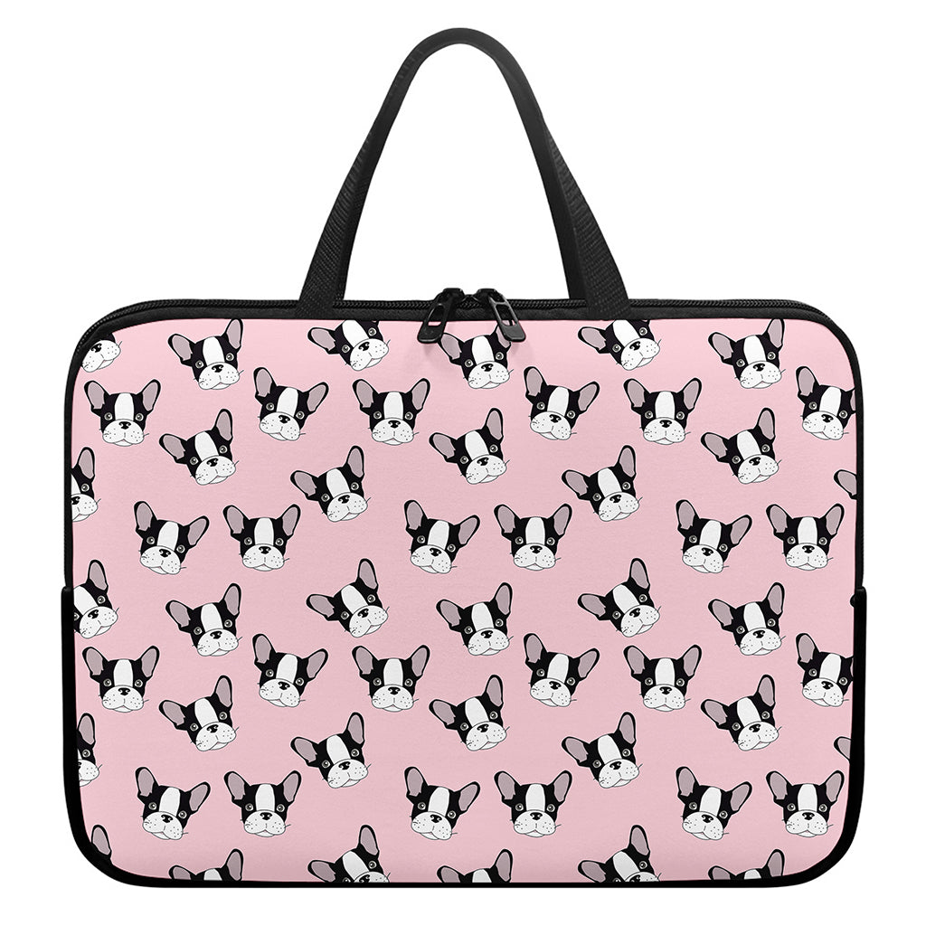 Cartoon French Bulldog Pattern Print Laptop Sleeve With Handle
