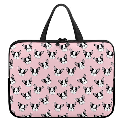 Cartoon French Bulldog Pattern Print Laptop Sleeve With Handle
