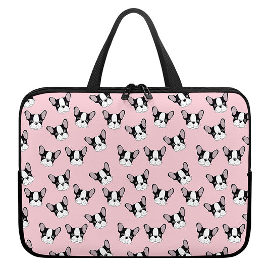 Cartoon French Bulldog Pattern Print Laptop Sleeve With Handle