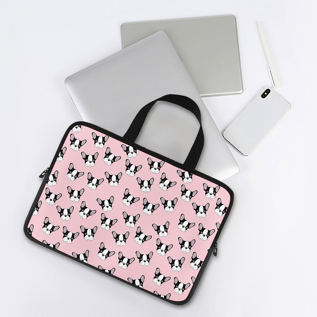 Cartoon French Bulldog Pattern Print Laptop Sleeve With Handle