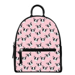Cartoon French Bulldog Pattern Print Leather Backpack