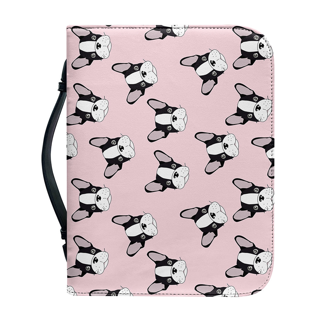 Cartoon French Bulldog Pattern Print Leather Bible Cover