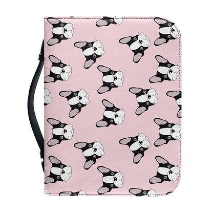 Cartoon French Bulldog Pattern Print Leather Bible Cover