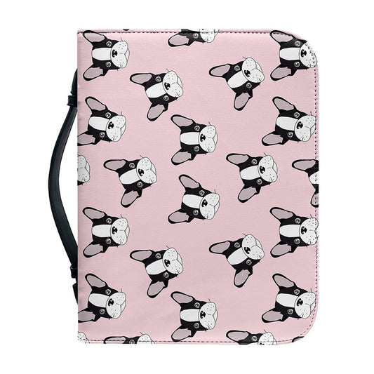 Cartoon French Bulldog Pattern Print Leather Bible Cover