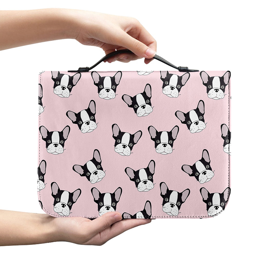 Cartoon French Bulldog Pattern Print Leather Bible Cover
