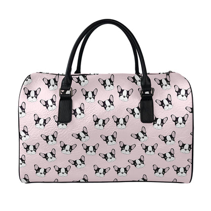 Cartoon French Bulldog Pattern Print Leather Duffle Bag