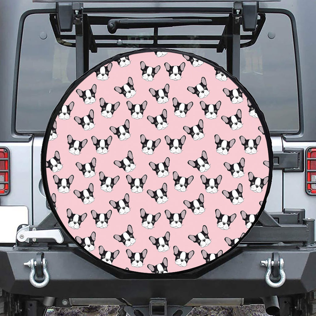 Cartoon French Bulldog Pattern Print Leather Spare Tire Cover