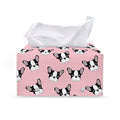 Cartoon French Bulldog Pattern Print Leather Tissue Box Cover
