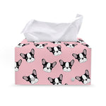 Cartoon French Bulldog Pattern Print Leather Tissue Box Cover