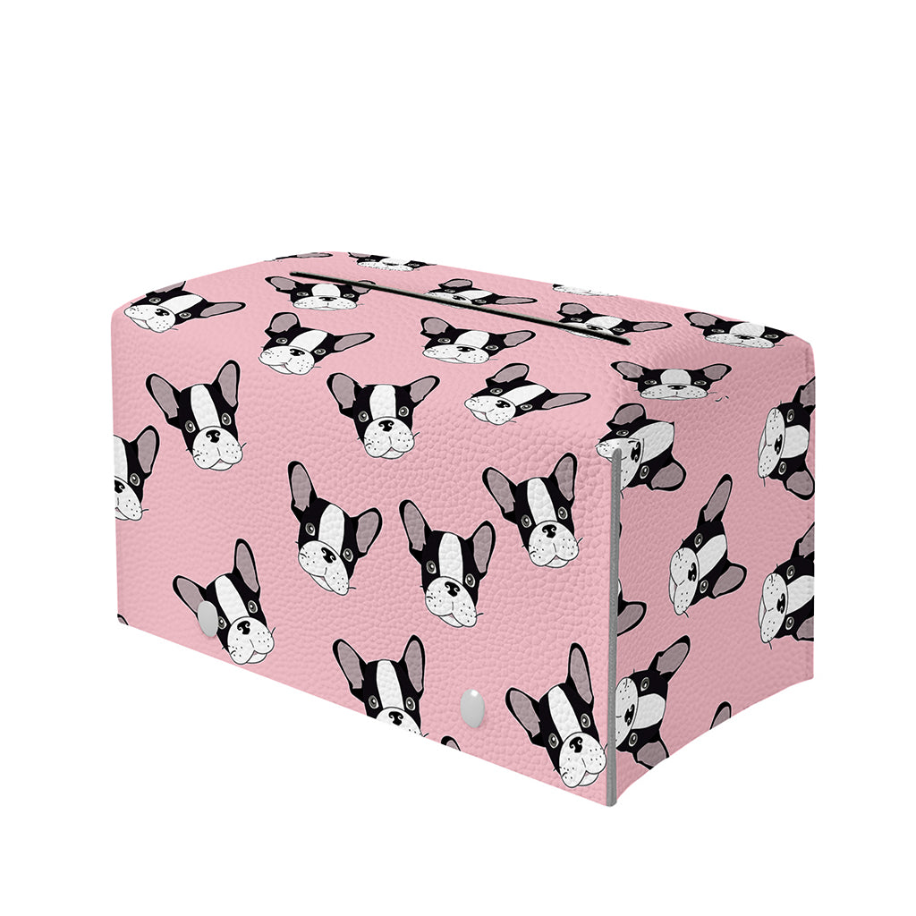 Cartoon French Bulldog Pattern Print Leather Tissue Box Cover