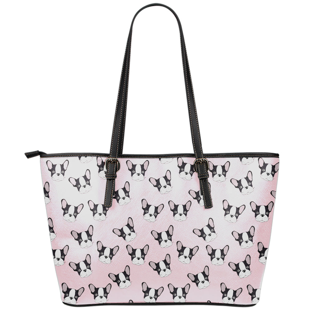 Cartoon French Bulldog Pattern Print Leather Tote Bag