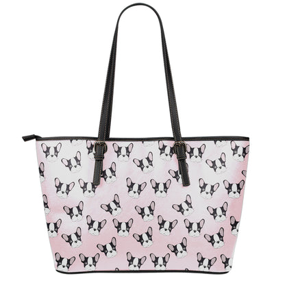 Cartoon French Bulldog Pattern Print Leather Tote Bag