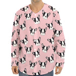 Cartoon French Bulldog Pattern Print Long Sleeve Baseball Jersey