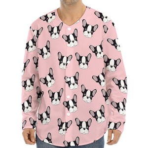 Cartoon French Bulldog Pattern Print Long Sleeve Baseball Jersey