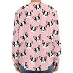 Cartoon French Bulldog Pattern Print Long Sleeve Baseball Jersey