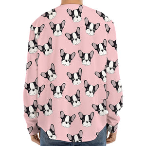 Cartoon French Bulldog Pattern Print Long Sleeve Baseball Jersey