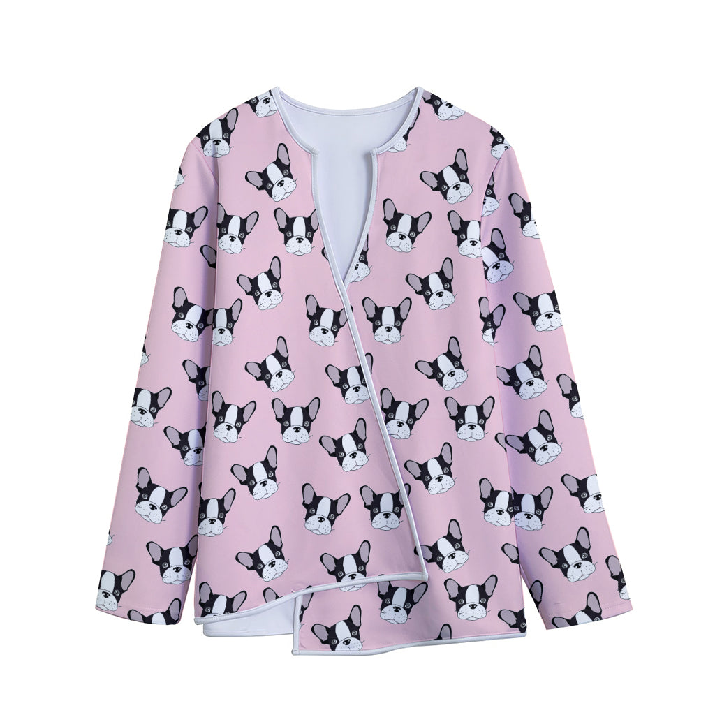 Cartoon French Bulldog Pattern Print Long Sleeve Short Coat