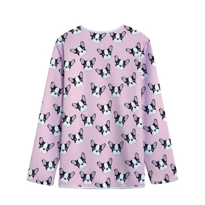 Cartoon French Bulldog Pattern Print Long Sleeve Short Coat