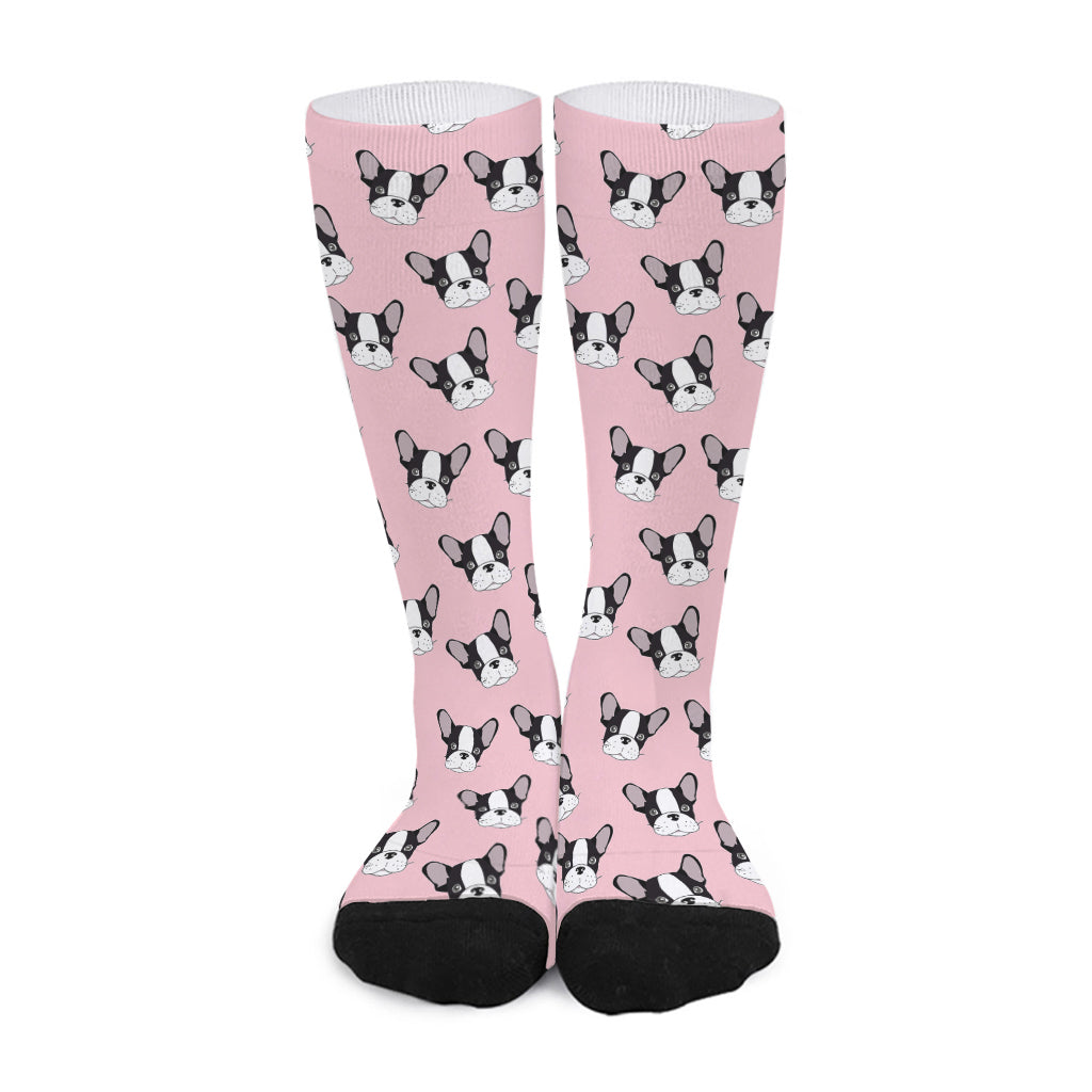 Cartoon French Bulldog Pattern Print Long Socks