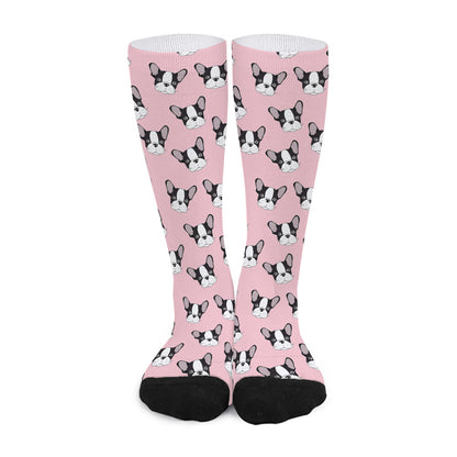 Cartoon French Bulldog Pattern Print Long Socks