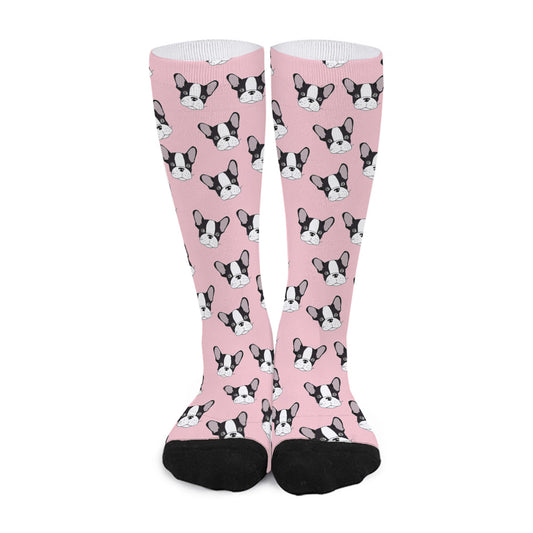 Cartoon French Bulldog Pattern Print Long Socks