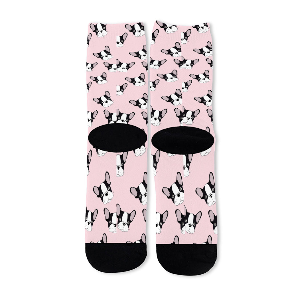 Cartoon French Bulldog Pattern Print Long Socks