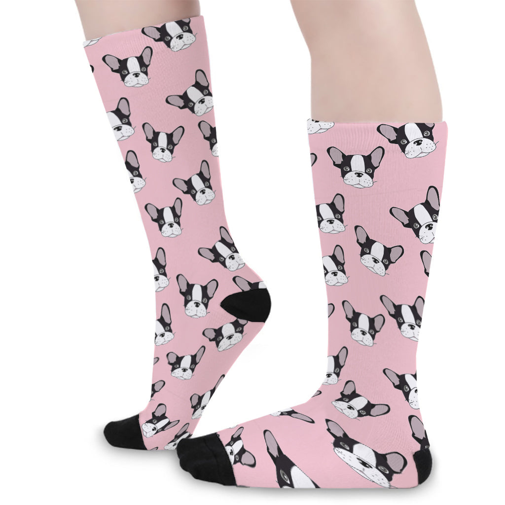 Cartoon French Bulldog Pattern Print Long Socks