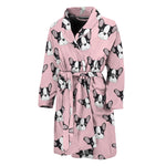 Cartoon French Bulldog Pattern Print Men's Bathrobe