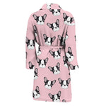 Cartoon French Bulldog Pattern Print Men's Bathrobe