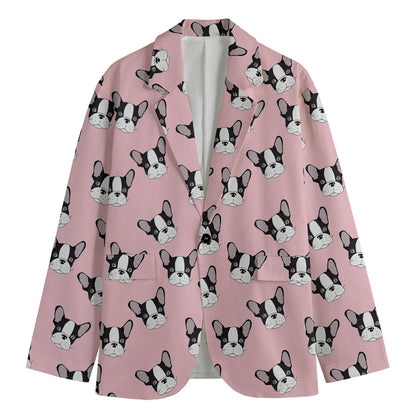 Cartoon French Bulldog Pattern Print Men's Blazer