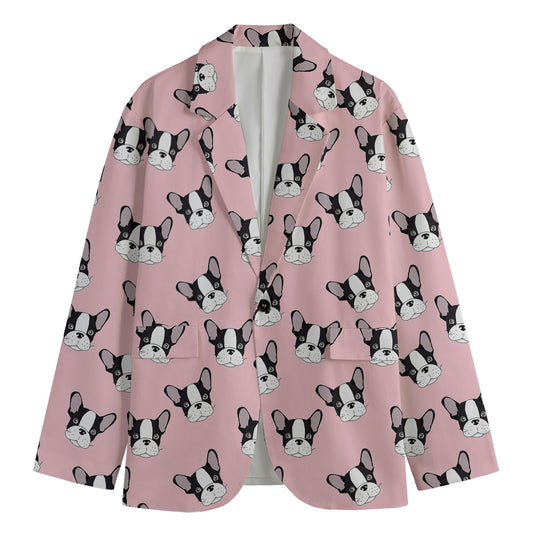 Cartoon French Bulldog Pattern Print Men's Blazer