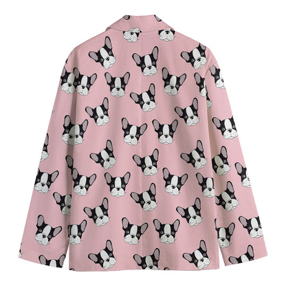 Cartoon French Bulldog Pattern Print Men's Blazer