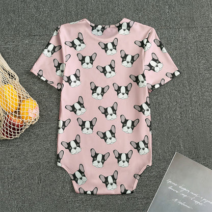 Cartoon French Bulldog Pattern Print Men's Bodysuit