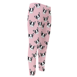 Cartoon French Bulldog Pattern Print Men's Compression Pants