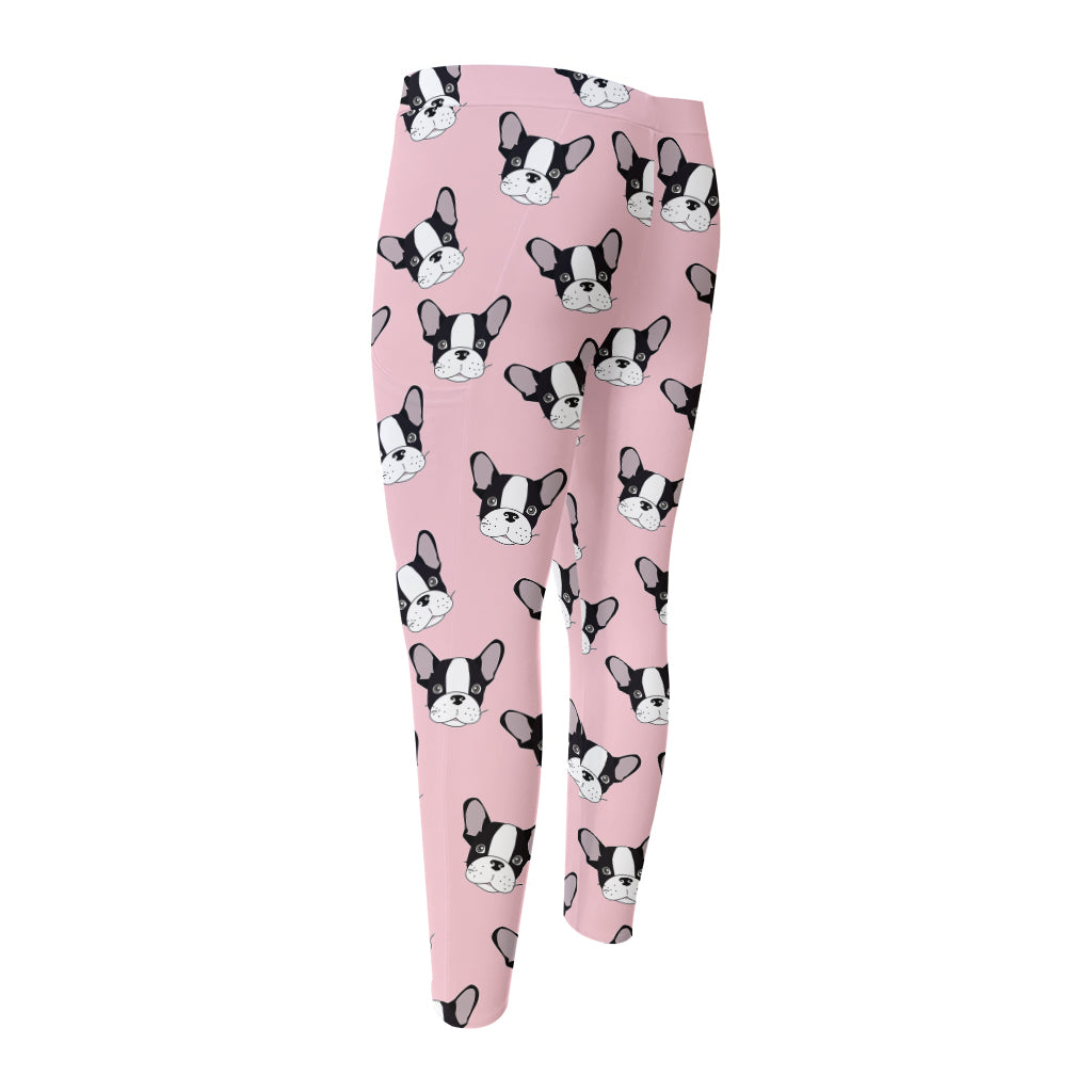 Cartoon French Bulldog Pattern Print Men's Compression Pants