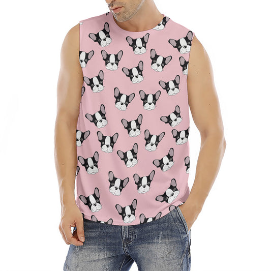 Cartoon French Bulldog Pattern Print Men's Fitness Tank Top