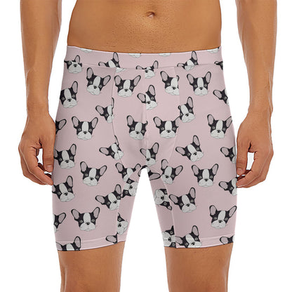 Cartoon French Bulldog Pattern Print Men's Long Boxer Briefs