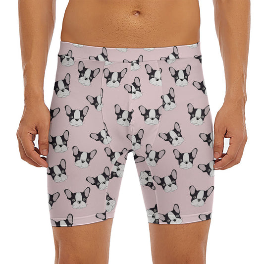 Cartoon French Bulldog Pattern Print Men's Long Boxer Briefs