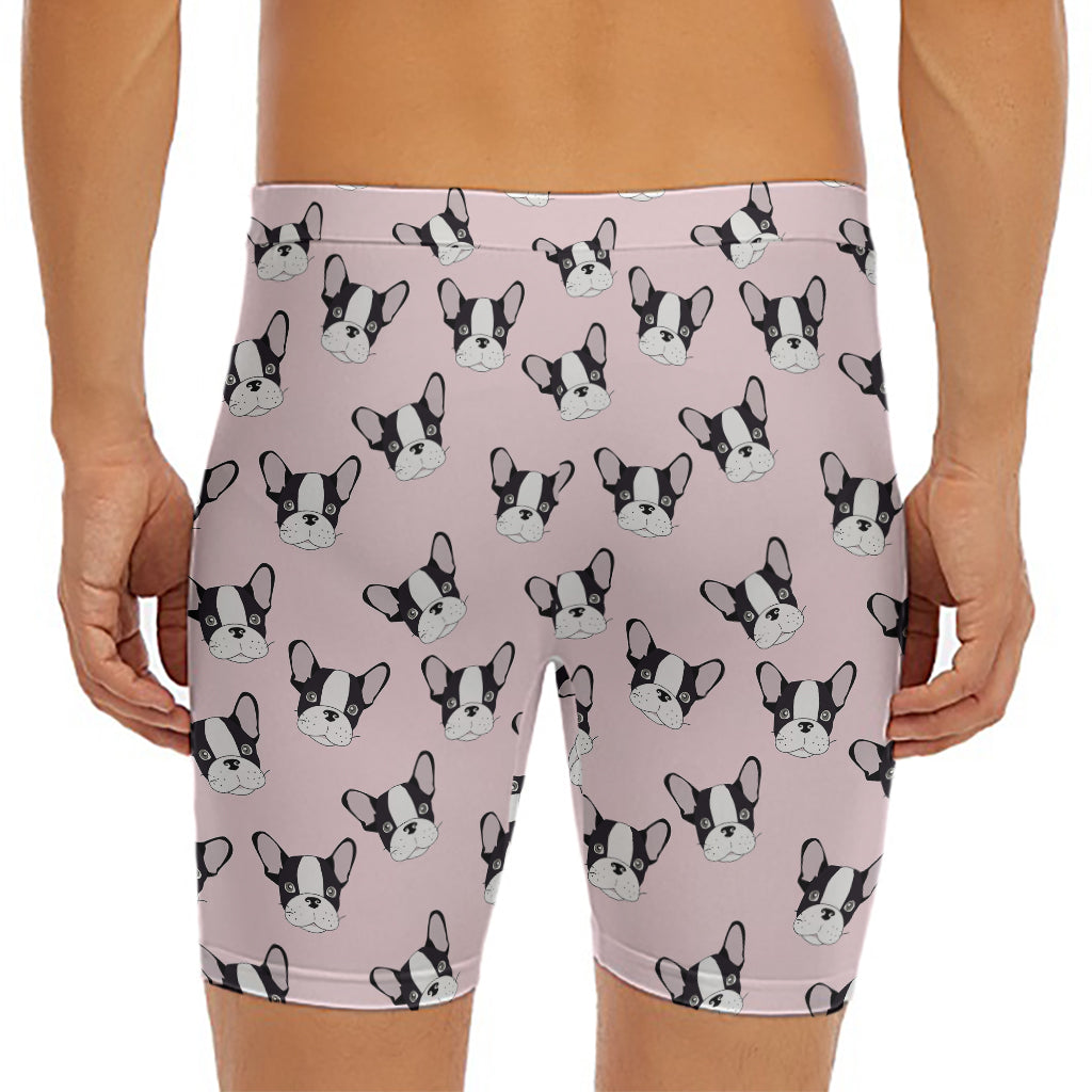 Cartoon French Bulldog Pattern Print Men's Long Boxer Briefs