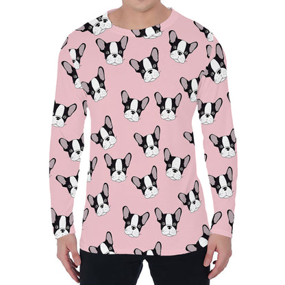 Cartoon French Bulldog Pattern Print Men's Long Sleeve T-Shirt