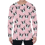 Cartoon French Bulldog Pattern Print Men's Long Sleeve T-Shirt