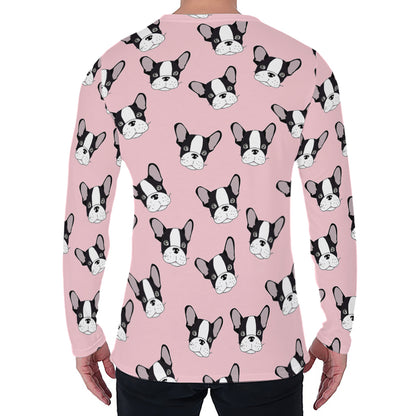 Cartoon French Bulldog Pattern Print Men's Long Sleeve T-Shirt