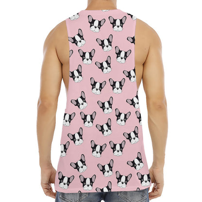 Cartoon French Bulldog Pattern Print Men's Muscle Tank Top