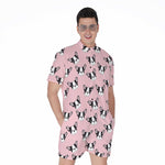 Cartoon French Bulldog Pattern Print Men's Rompers
