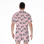 Cartoon French Bulldog Pattern Print Men's Rompers