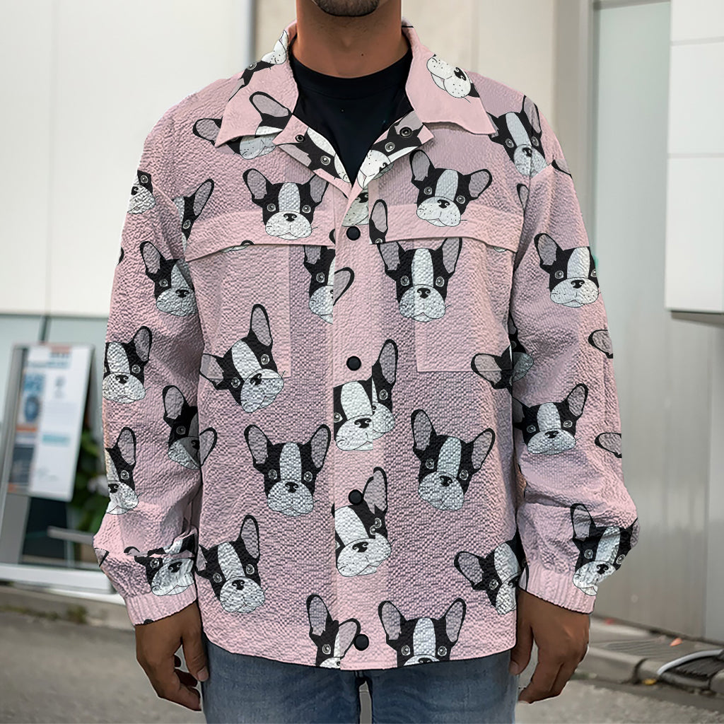 Cartoon French Bulldog Pattern Print Men's Shirt Jacket